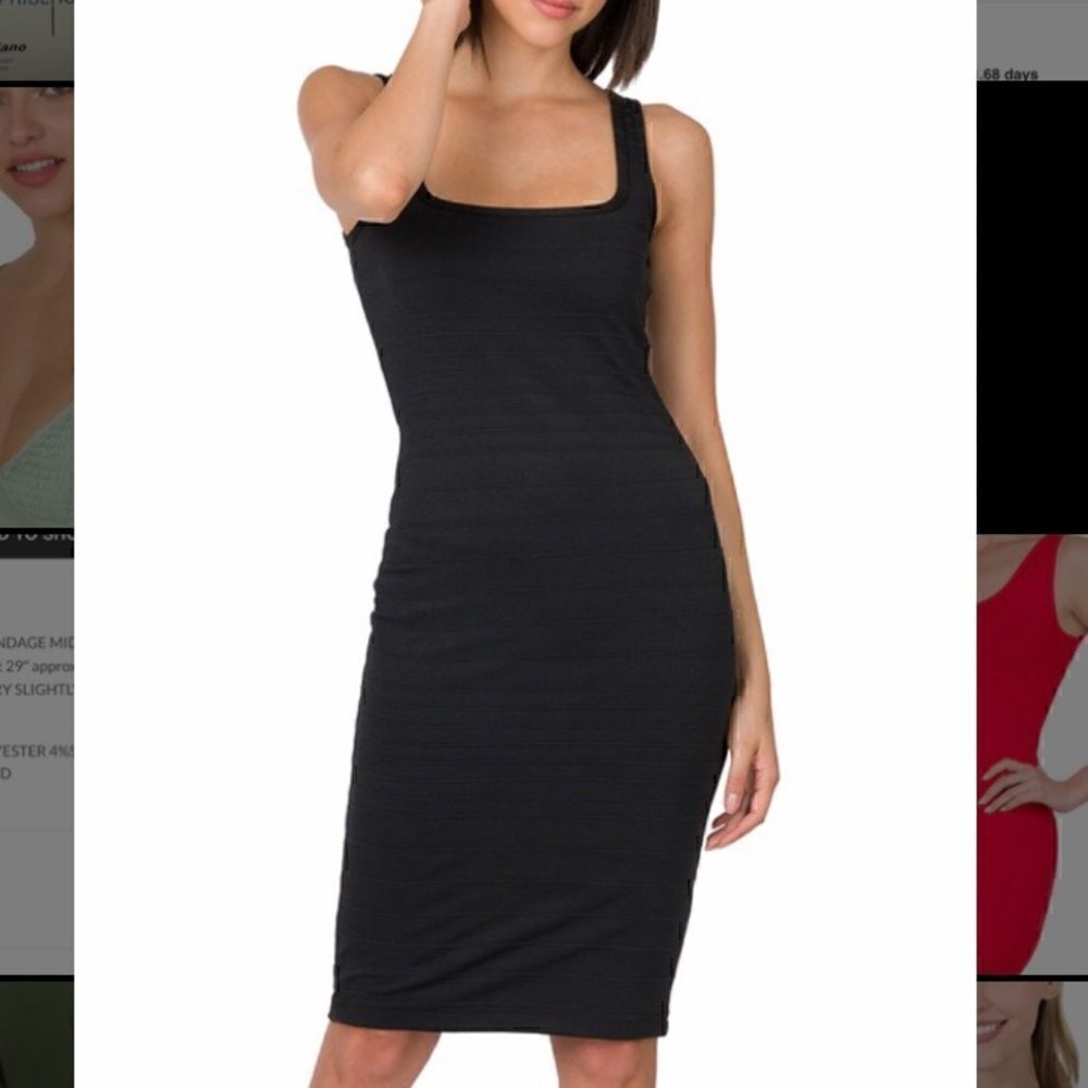 126. Black Square Neck Bondage Bodycon Midi dress Size Small